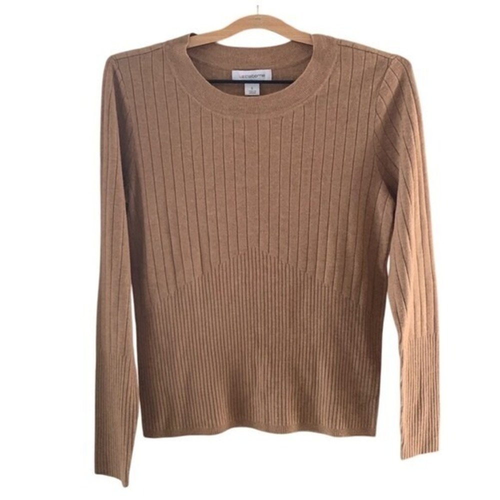Liz Claiborne Ribbed Knit Sweater Long Sleeve Button Detail Crew Neck Top Small